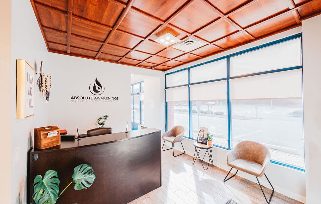 an office with a wooden ceiling and white walls in a Mental Health Center Near New Jersey