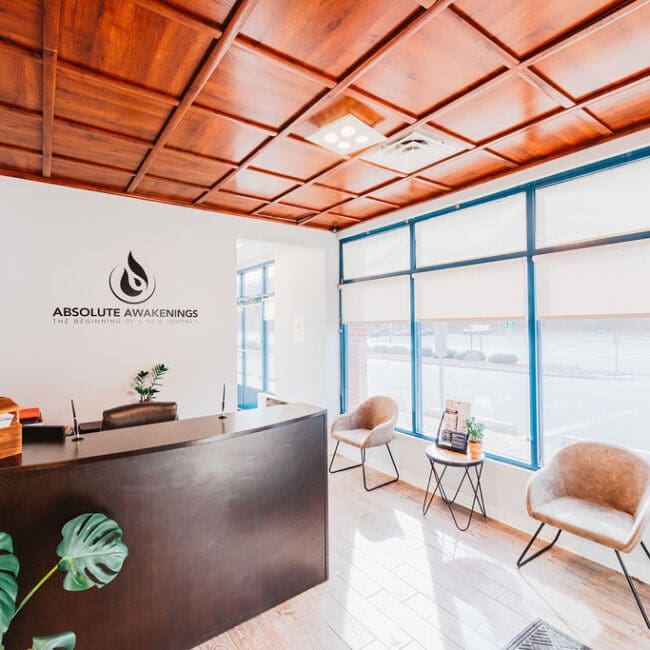 an office with a wooden ceiling and white walls in a Mental Health Center Near New Jersey