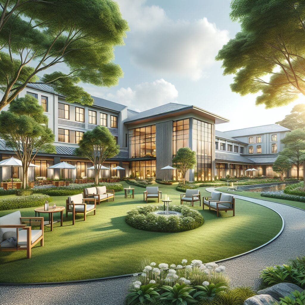 an artist's rendering of a Mental Health Center Near New Jersey surrounded by greenery